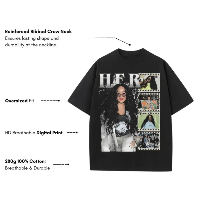 HER Back Of My Mind Heavyweight Oversized Black Graphic Tee - Image 5