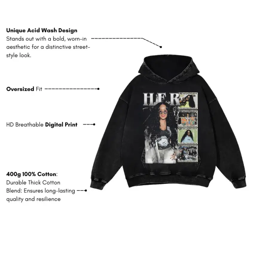 HER Back Of My Mind Aicd Wash Oversized Hoodie - Image 5