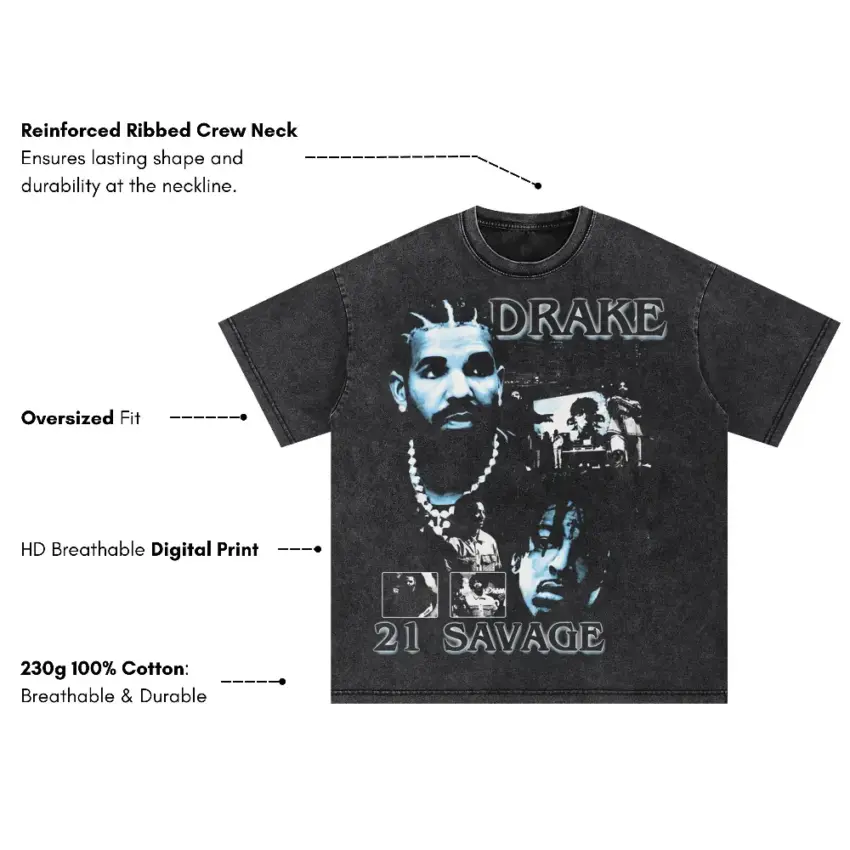Her Loss Drake And Savage Oversized Acid Wash T-shirt - Image 5