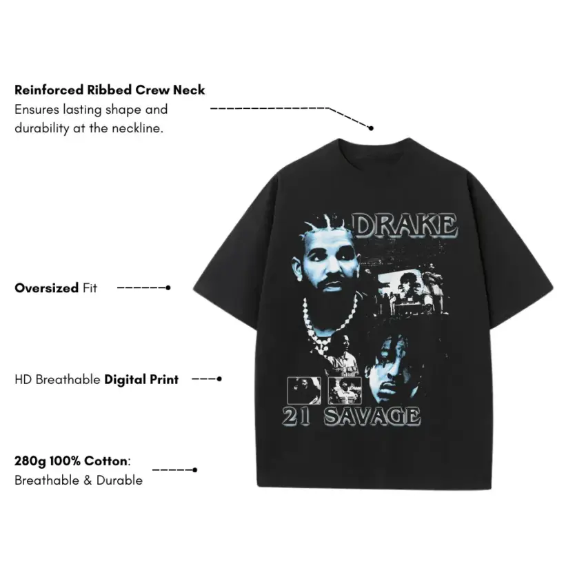 Her Loss Drake And Savage Heavyweight Oversized Black Graphic Tee - Image 5
