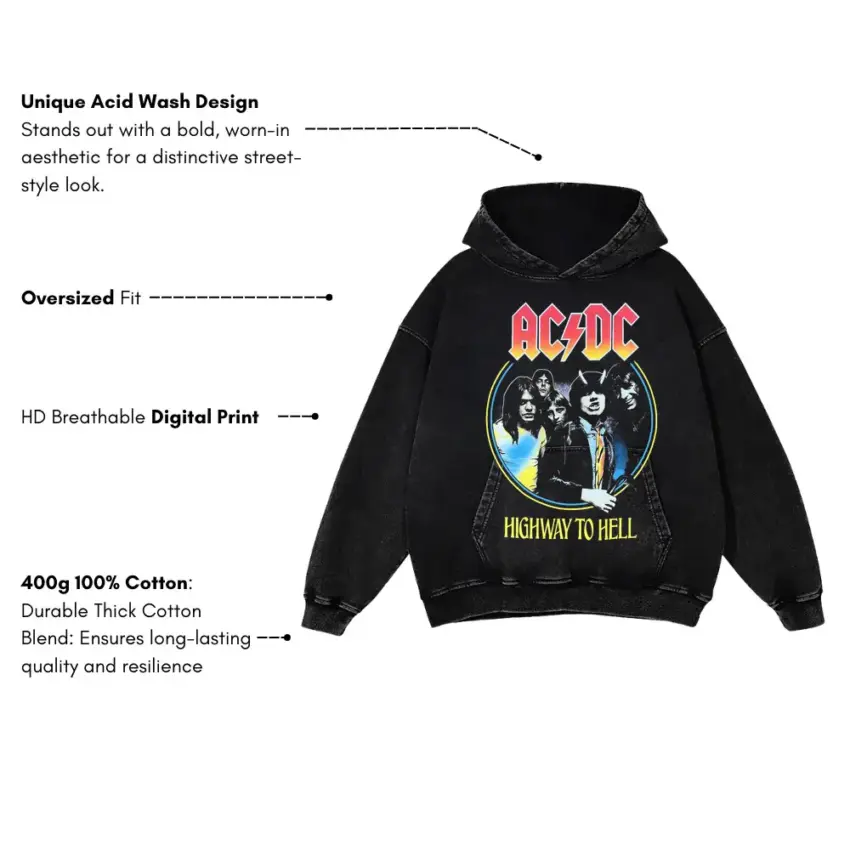 Highway To Hell Aicd Wash Oversized Hoodie - Image 5