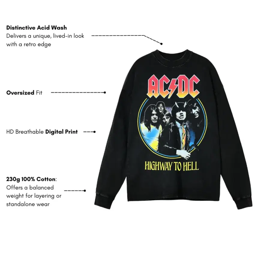 Highway To Hell Aicd Wash Oversized Long Sleeve Shirt - Image 5