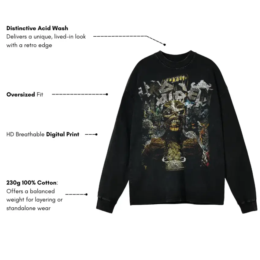 Hip Hop Legends Aicd Wash Oversized Long Sleeve Shirt - Image 5