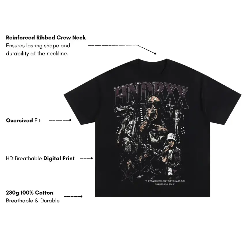 Hndrxx Monochrome Tribute Oversized Black Graphic Tee - Image 5