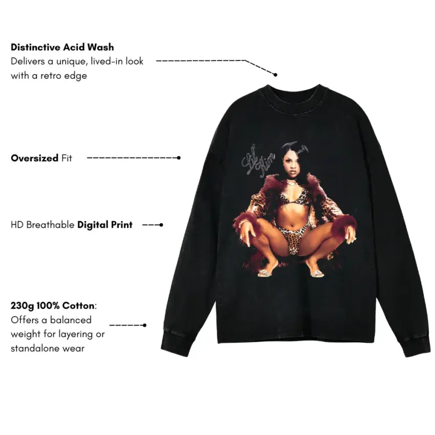 Hood Hottest Princess Aicd Wash Oversized Long Sleeve Shirt - Image 5