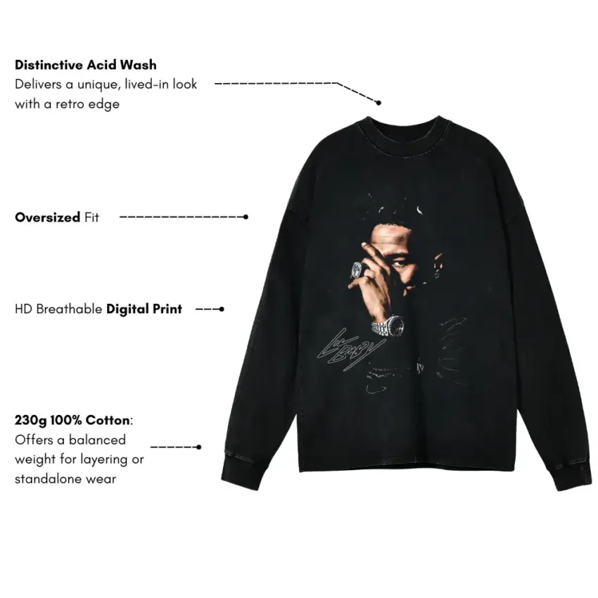 Hoodie SZN Aicd Wash Oversized Long Sleeve Shirt - Image 5