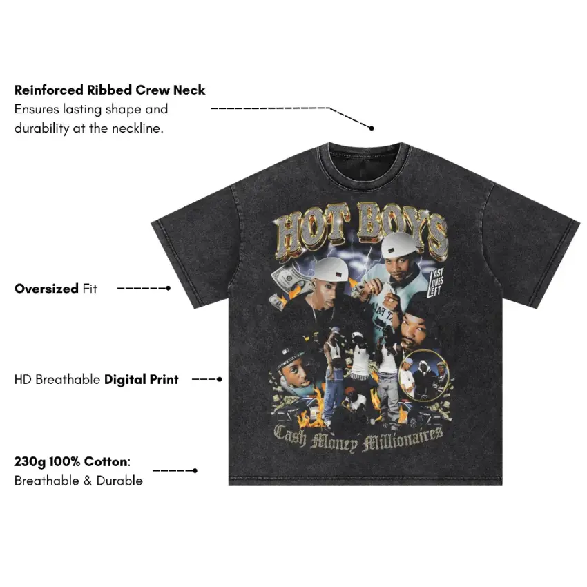 Hot Boys Cash Money Millionaires Oversized Acid Wash T-shirt - Image 5