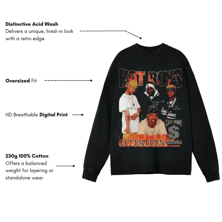 Hot Boys Get It How U Live Aicd Wash Oversized Long Sleeve Shirt - Image 5
