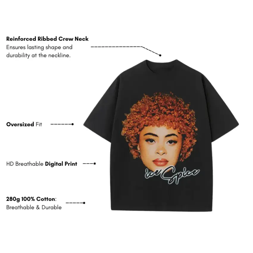 Ice Spice Munch Queen Heavyweight Oversized Black Graphic Tee - Image 5