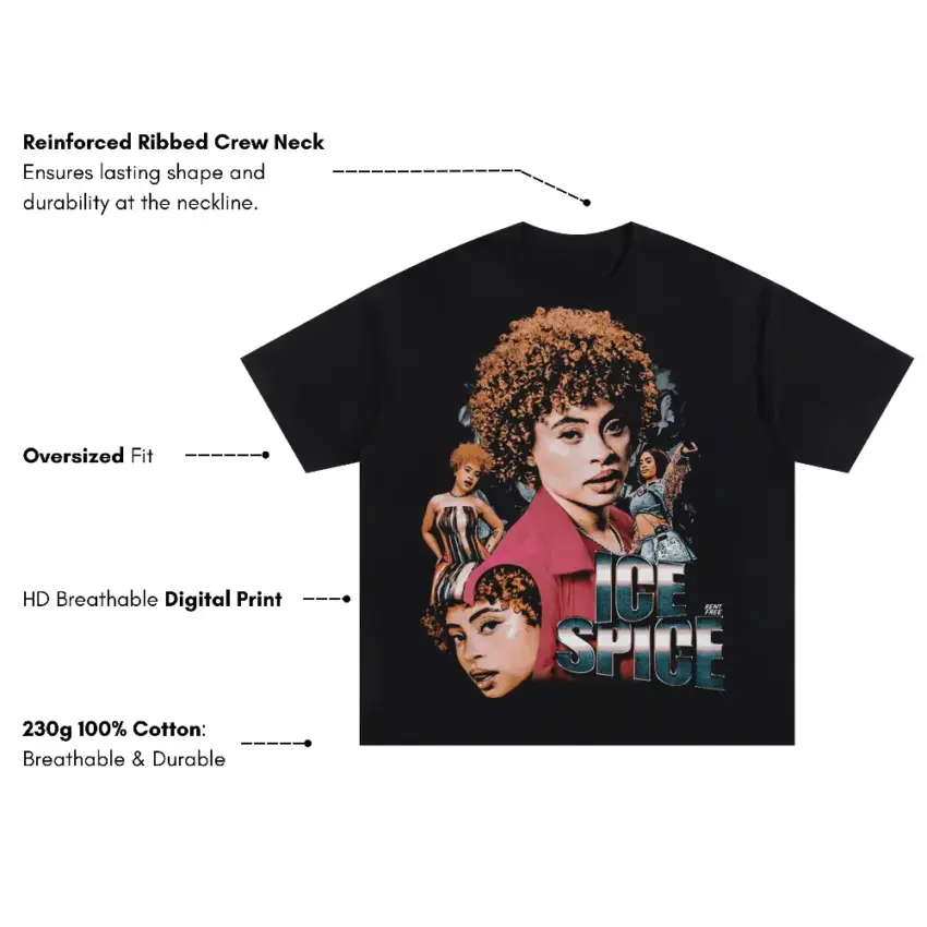 Ice Spice Princess Diana Oversized Black Graphic Tee - Image 5