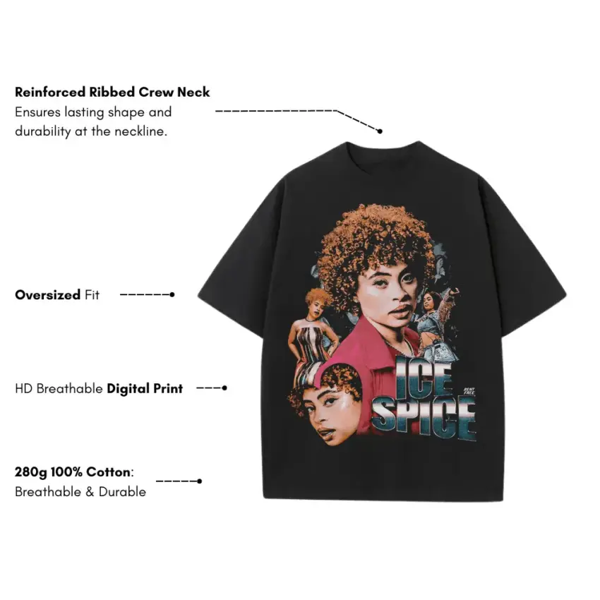 Ice Spice Princess Diana Heavyweight Oversized Black Graphic Tee - Image 5