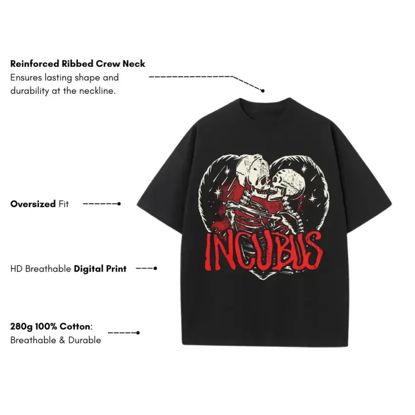 Incubus Love Hurts Heavyweight Oversized Black Graphic Tee - Image 5