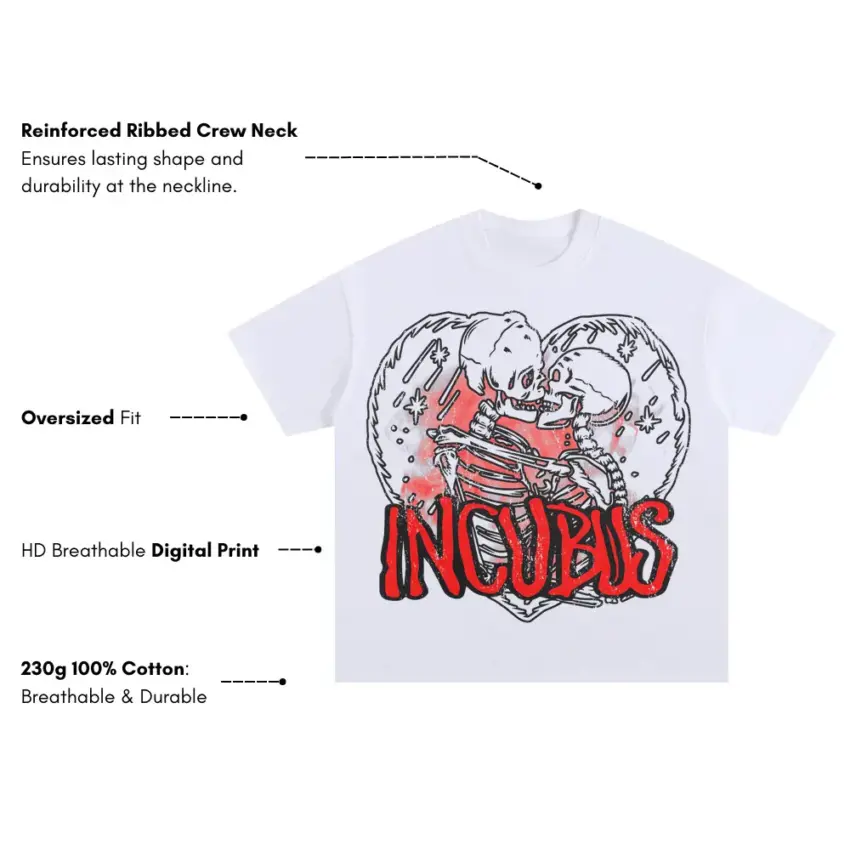 Incubus Skeletons Oversized White Graphic Tee - Image 5