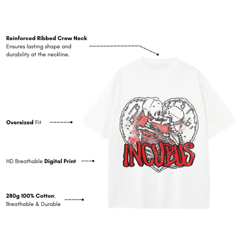Incubus Skeletons Heavyweight Oversized White Graphic Tee - Image 5