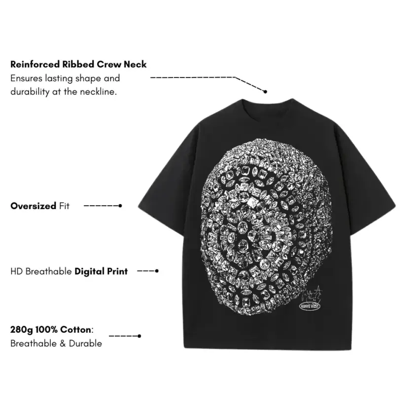Intricate Shell Design Heavyweight Oversized Black Graphic Tee - Image 5
