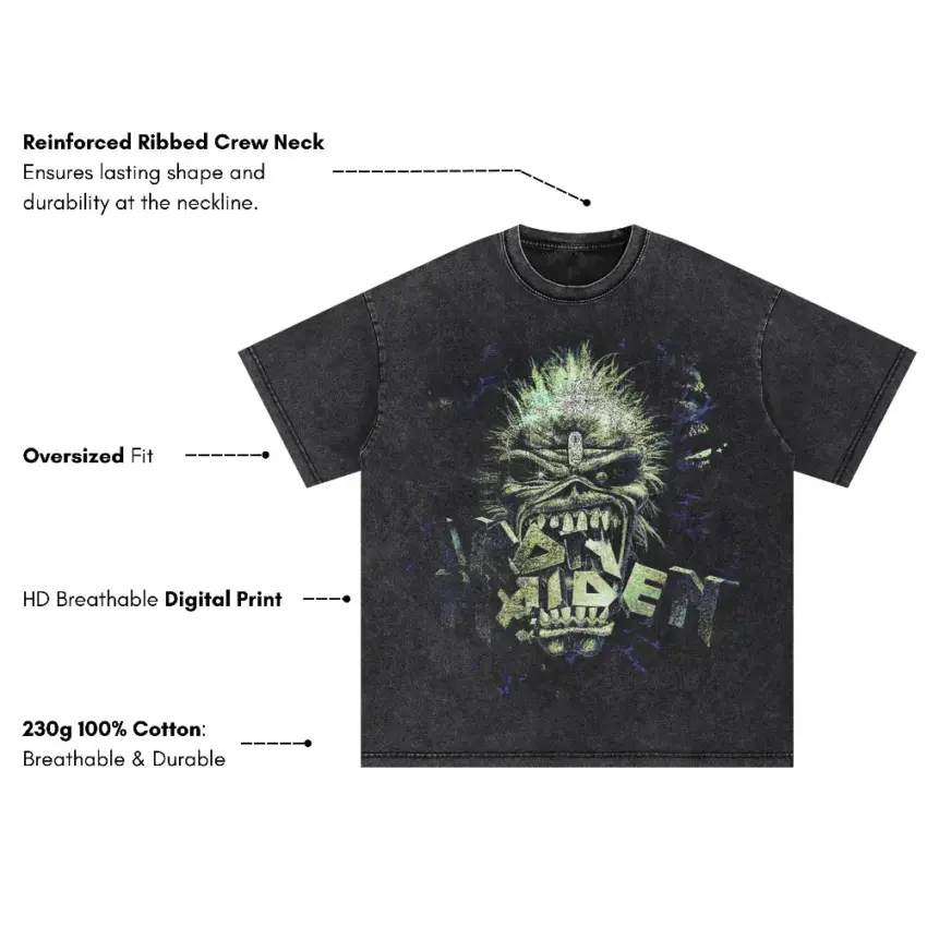 Iron Maiden Eddie Head Oversized Acid Wash T-shirt - Image 5