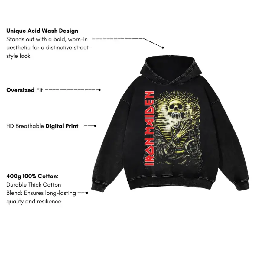 Iron Maiden Hallowed Ground Aicd Wash Oversized Hoodie - Image 5