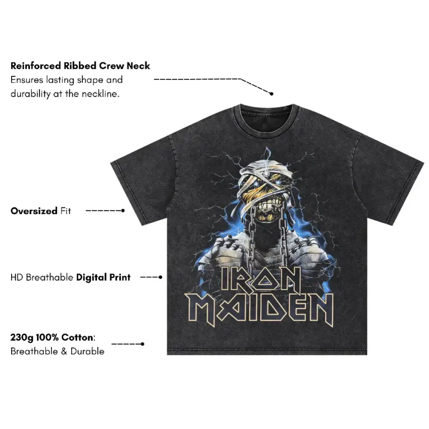 Iron Maiden Powerslave Oversized Acid Wash T-shirt - Image 5