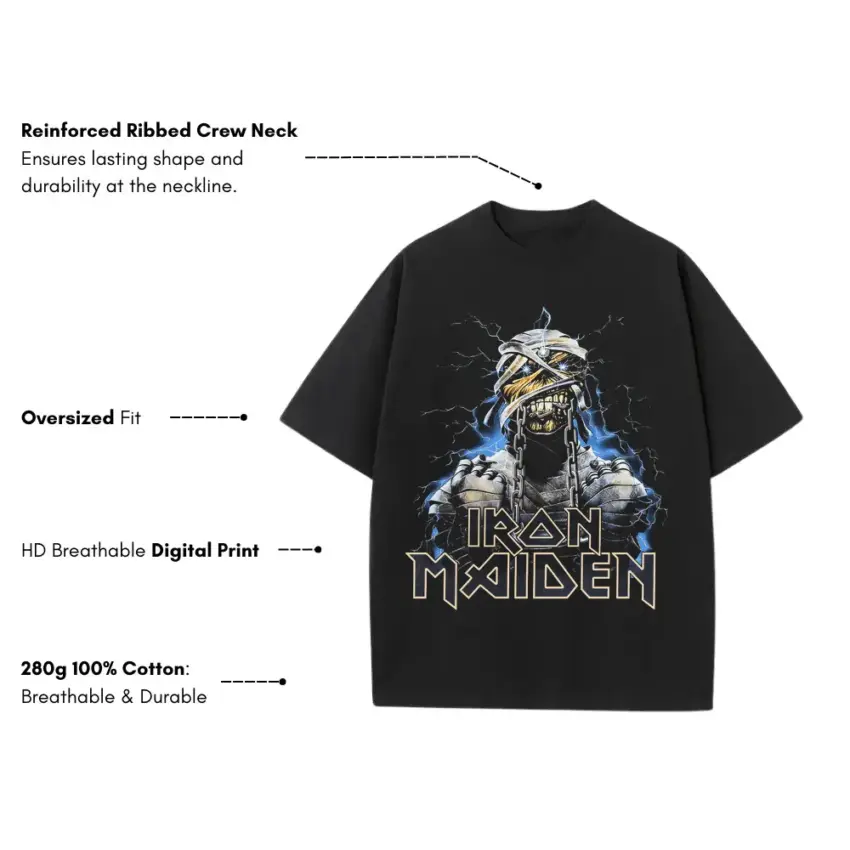 Iron Maiden Powerslave Heavyweight Oversized Black Graphic Tee - Image 5