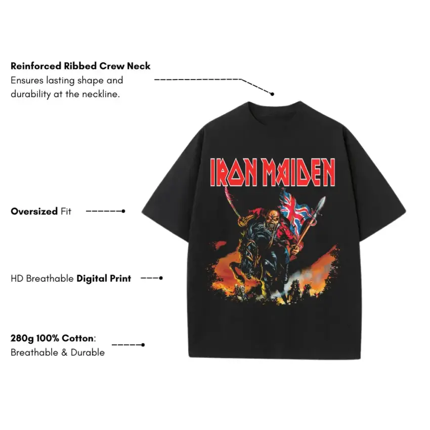 Iron Maiden The Trooper Art Heavyweight Oversized Black Graphic Tee - Image 5