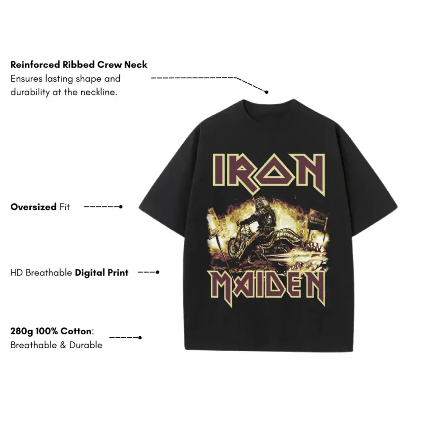 Iron Maiden Tour Art Heavyweight Oversized Black Graphic Tee - Image 5