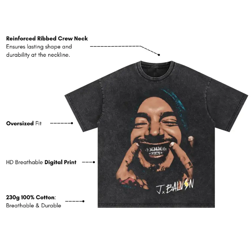 J Balvin Colores Vibras Oversized Acid Wash T-shirt - Image 5