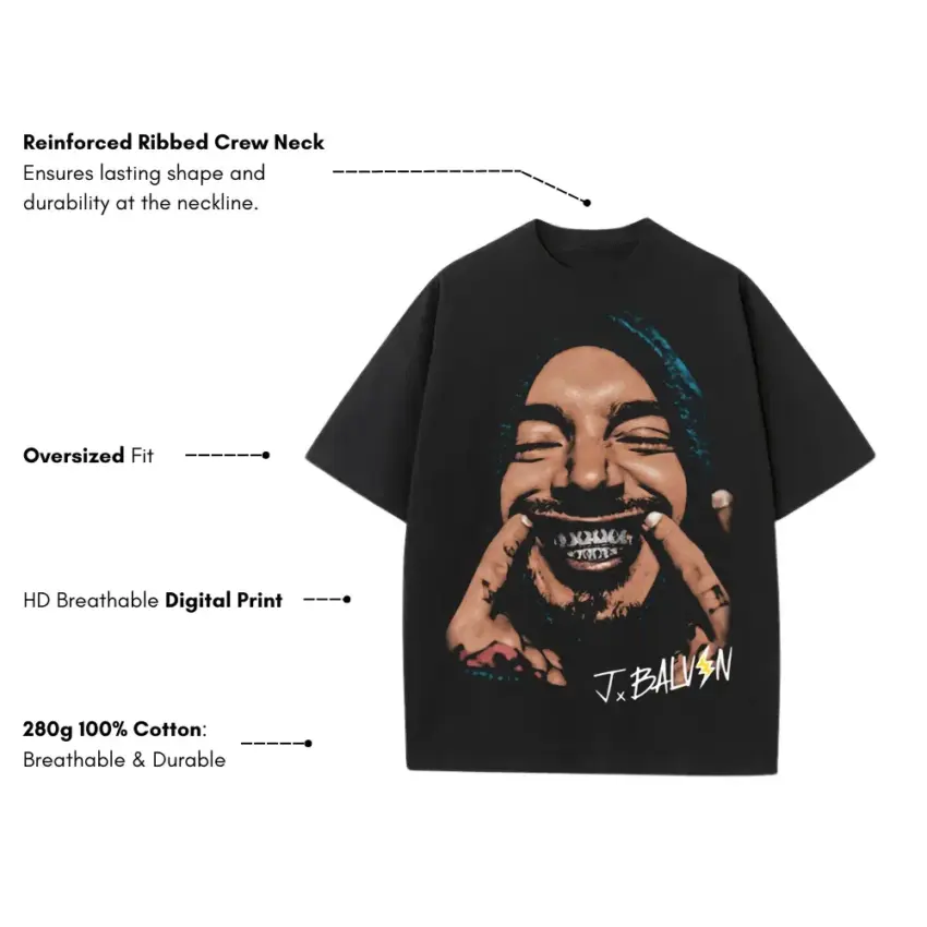 J Balvin Colores Vibras Heavyweight Oversized Black Graphic Tee - Image 5