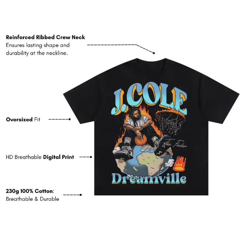 J Cole Dreamville Tribute Oversized Black Graphic Tee - Image 5