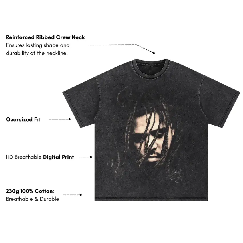 J Cole KOD Oversized Acid Wash T-shirt - Image 5