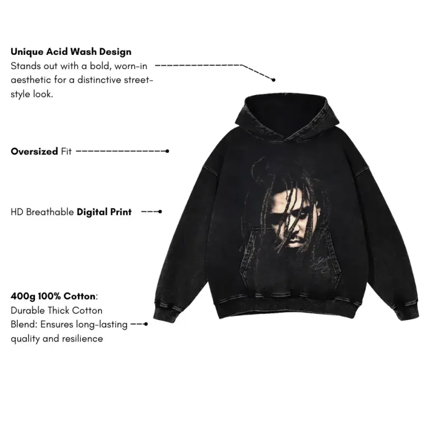 J Cole KOD Aicd Wash Oversized Hoodie - Image 5