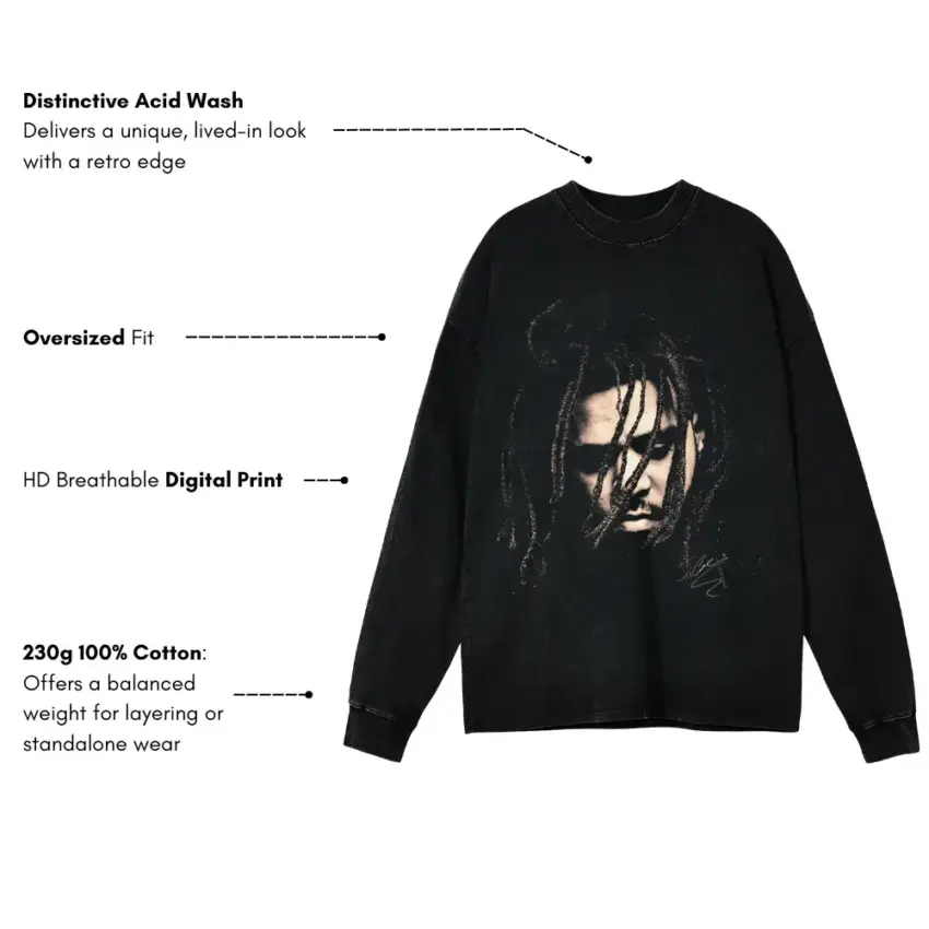 J Cole KOD Aicd Wash Oversized Long Sleeve Shirt - Image 5