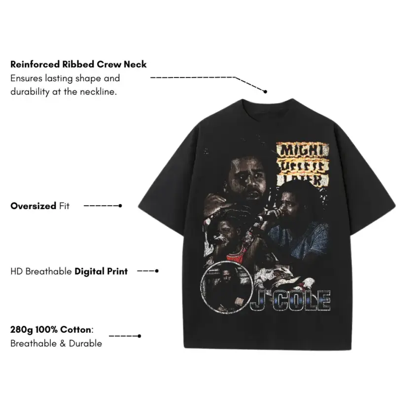 J Cole Might Delete Later Heavyweight Oversized Black Graphic Tee - Image 5