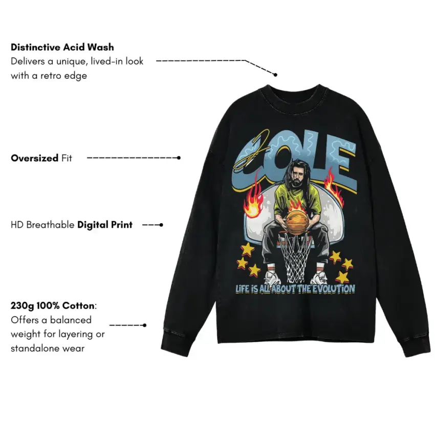 J Cole The Evolution Aicd Wash Oversized Long Sleeve Shirt - Image 5