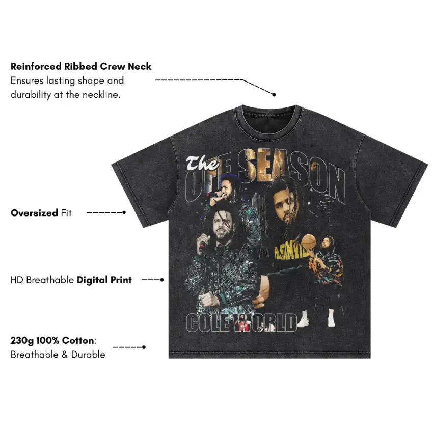 J Cole The Off Season 2 Oversized Acid Wash T-shirt - Image 5