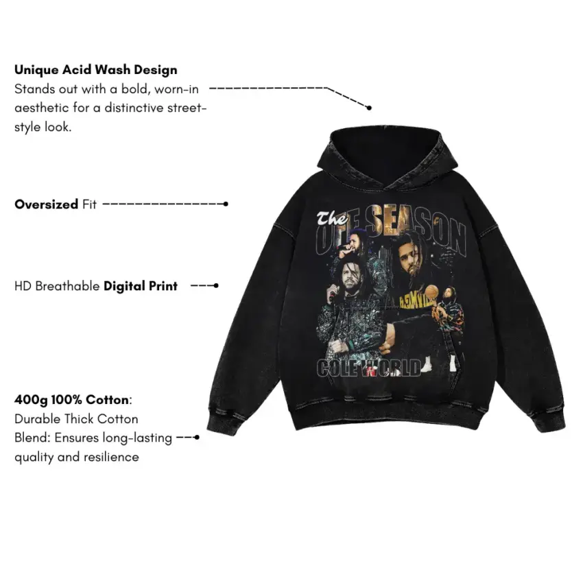 J Cole The Off Season 2 Aicd Wash Oversized Hoodie - Image 5