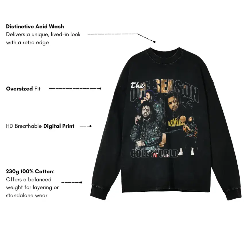 J Cole The Off Season 2 Aicd Wash Oversized Long Sleeve Shirt - Image 5