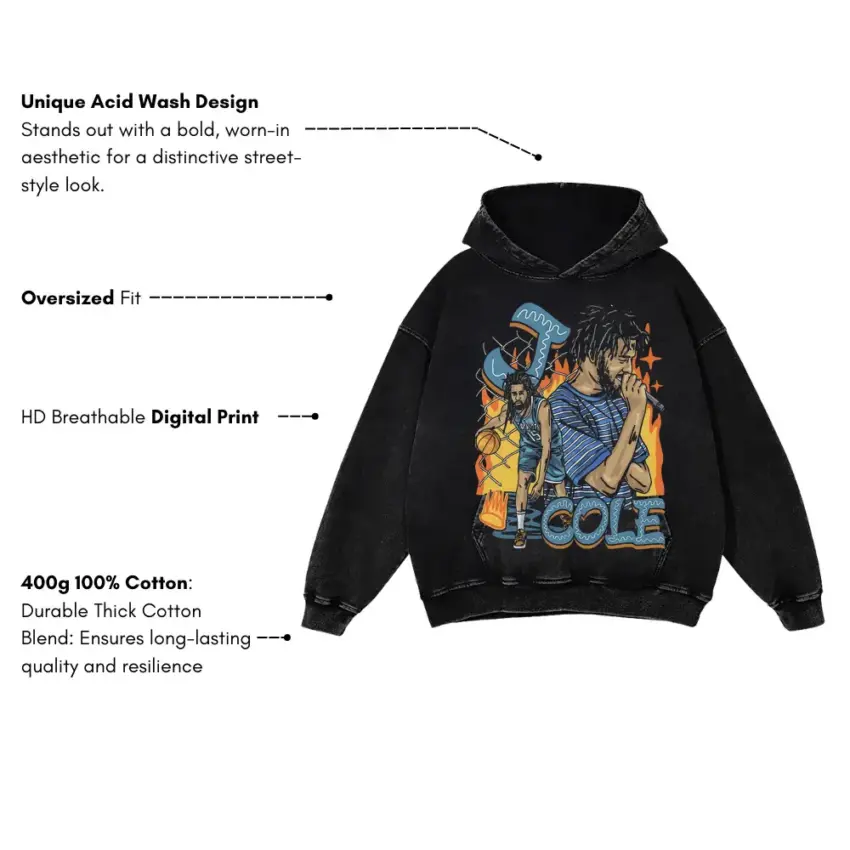 J Cole The Off Season Aicd Wash Oversized Hoodie - Image 5