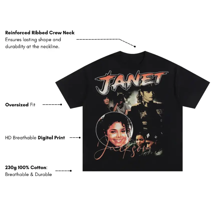 Janet Jackson Rhythm Nation Oversized Black Graphic Tee - Image 5
