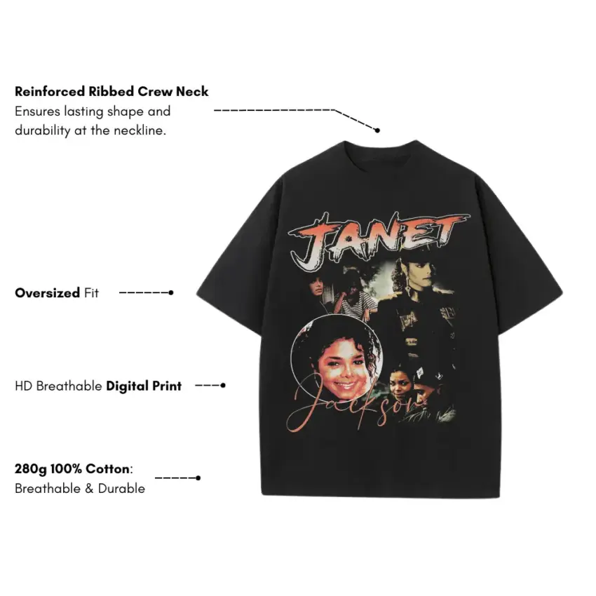 Janet Jackson Rhythm Nation Heavyweight Oversized Black Graphic Tee - Image 5