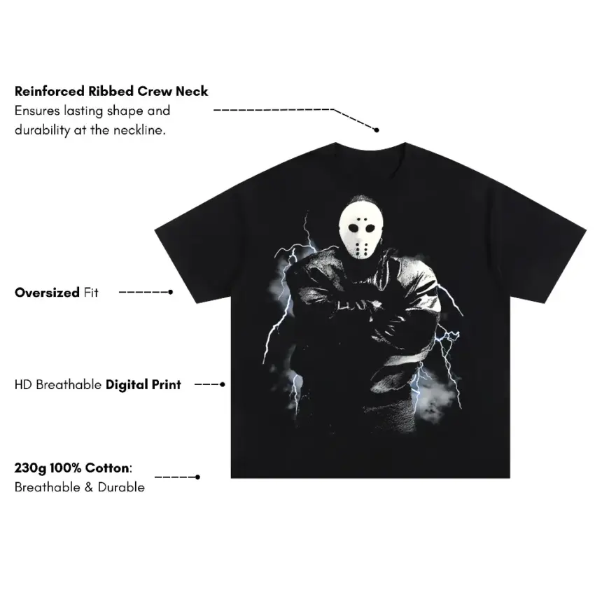 Jason Mask Savage Oversized Black Graphic Tee - Image 5