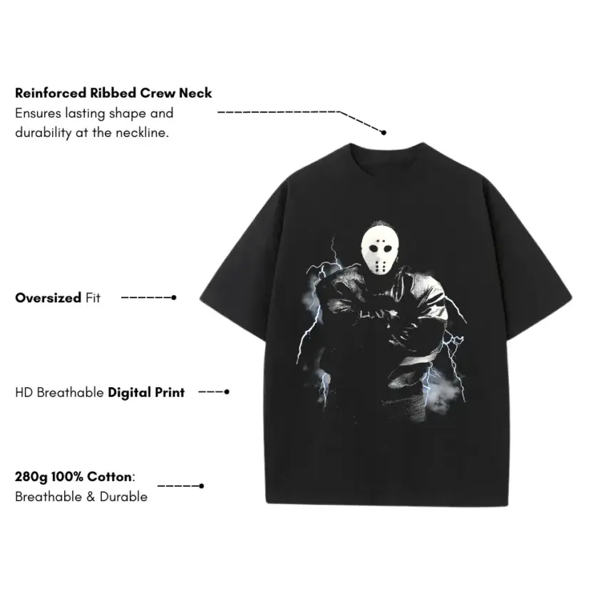 Jason Mask Savage Heavyweight Oversized Black Graphic Tee - Image 5