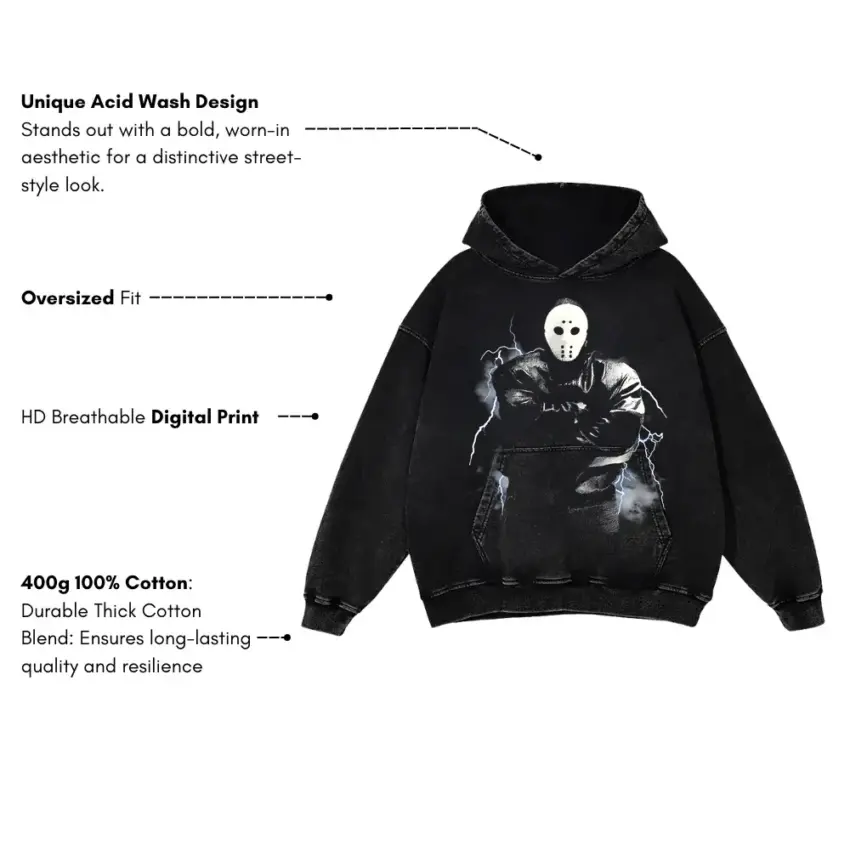 Jason Mask Savage Aicd Wash Oversized Hoodie - Image 5