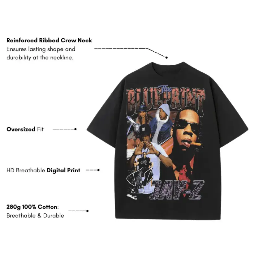 Jay Z The Blueprint Heavyweight Oversized Black Graphic Tee - Image 5
