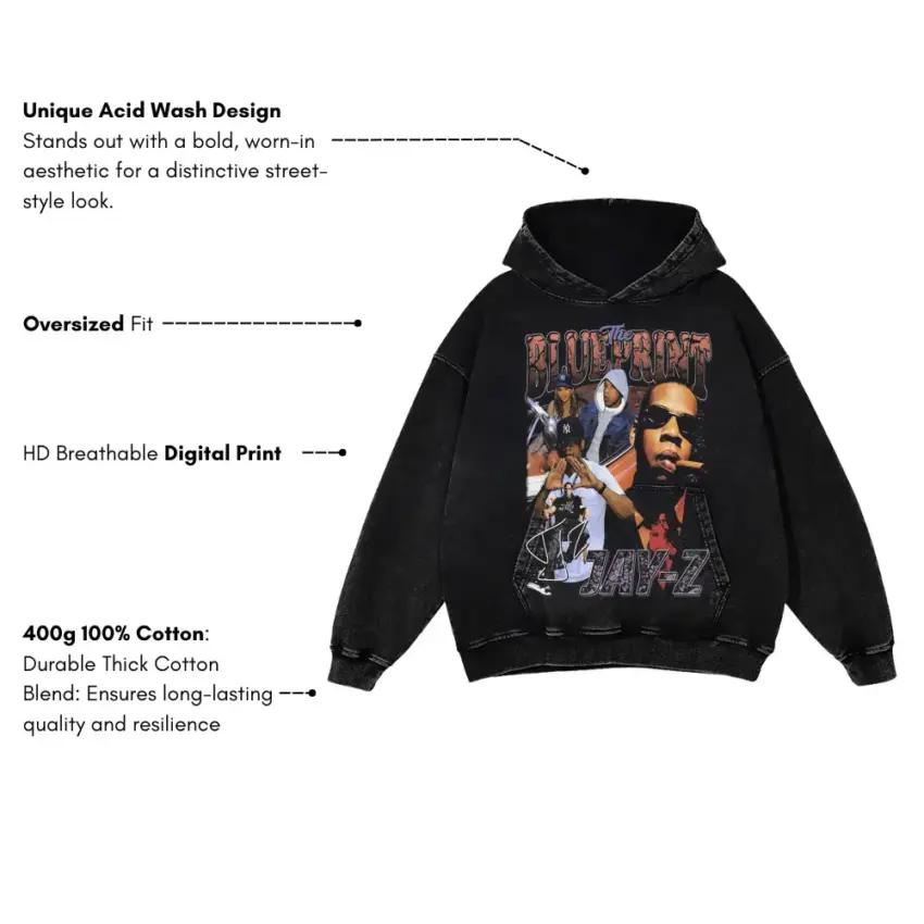 Jay Z The Blueprint Aicd Wash Oversized Hoodie - Image 5