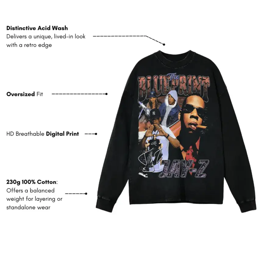 Jay Z The Blueprint Aicd Wash Oversized Long Sleeve Shirt - Image 5
