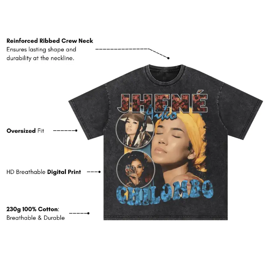Jhene Aiko Chilombo Tribute Oversized Acid Wash T-shirt - Image 5