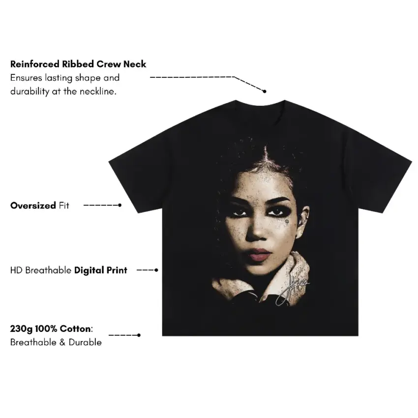 Jhene Aiko Portrait Oversized Black Graphic Tee - Image 5