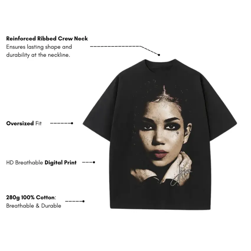 Jhene Aiko Portrait Heavyweight Oversized Black Graphic Tee - Image 5