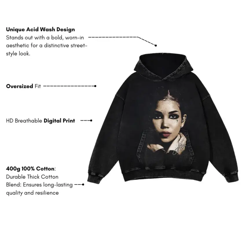 Jhene Aiko Portrait Aicd Wash Oversized Hoodie - Image 5