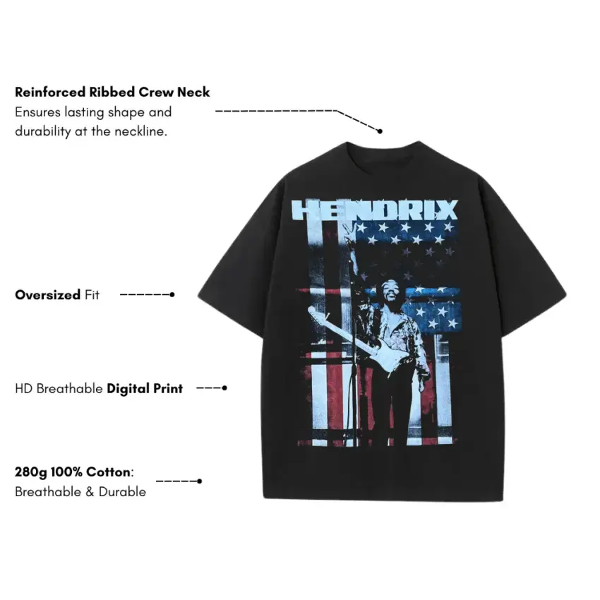 Jimi Hendrix Electric Ladyland Heavyweight Oversized Black Graphic Tee - Image 5